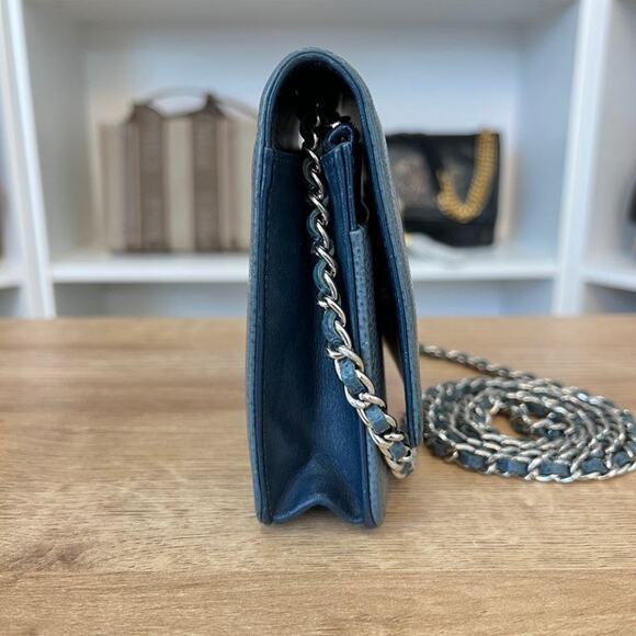 Chanel Caviar Timeless CC Wallet On Chain WOC Blue - Picture 5 of 16